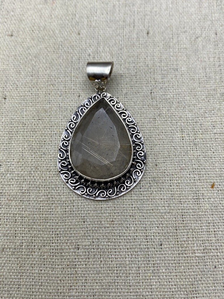 [PEAR-0283-1-14,6-4,5] Pendentif Argent 925 & Quartz Rutile [0283]