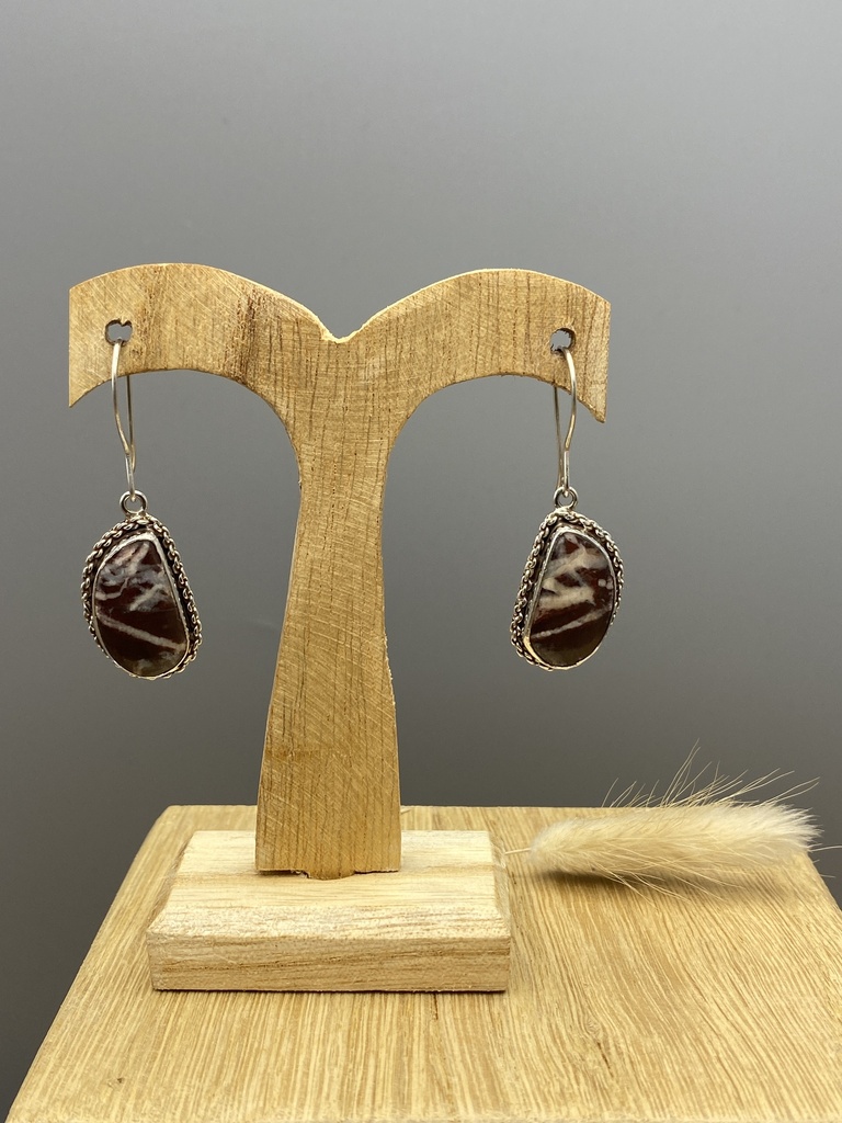 [BOAR-0411-1-12,6-4,9] Boucles d'Oreilles Argent 925 & Agate [0411]