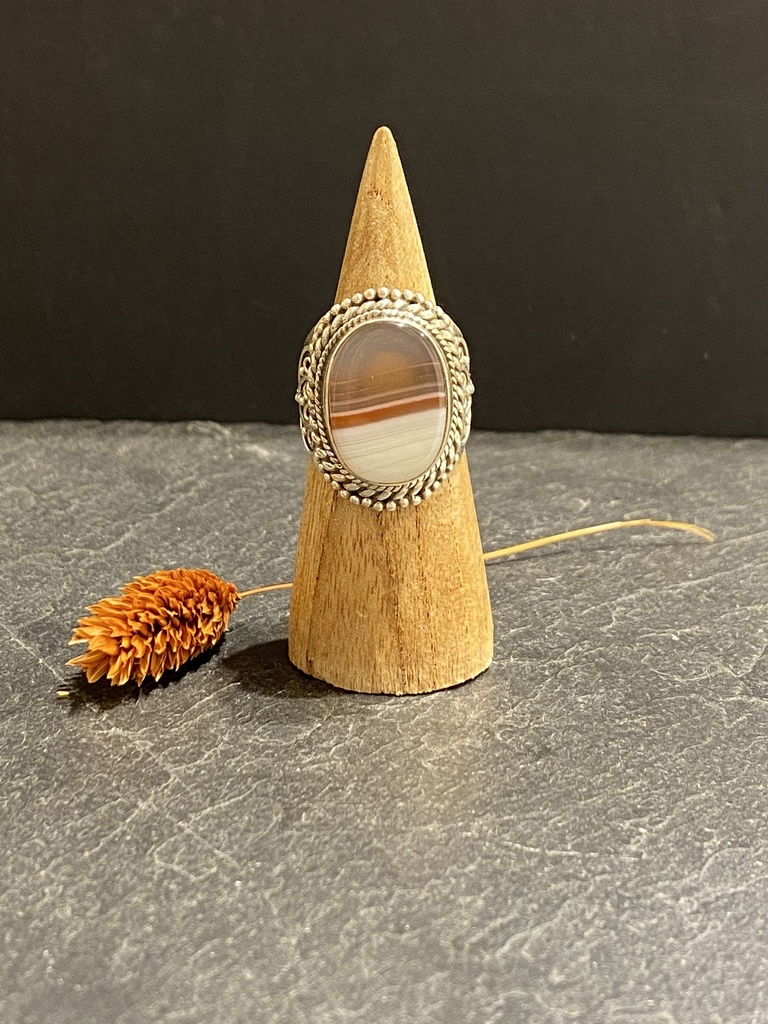 [BAAR-0358-1-14,2-57] Bague Argent 925 & Agate Rubanée [0358]