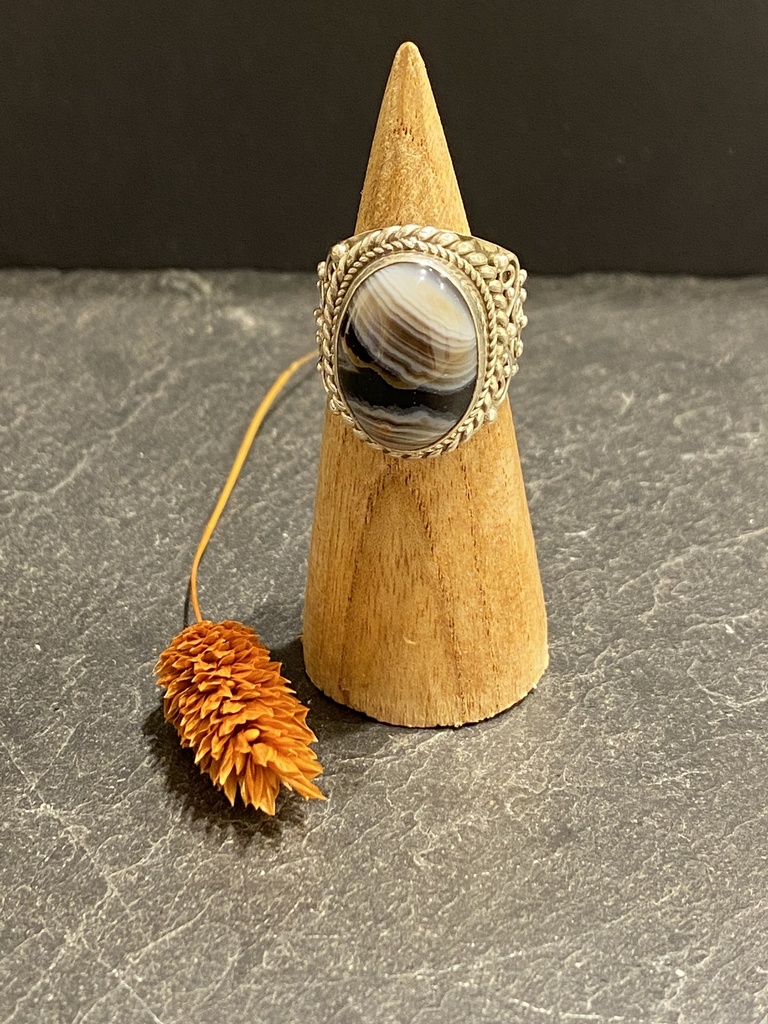 [BAAR-0368-1-13-53] Bague Argent 925 & Agate Zébrée [0368]