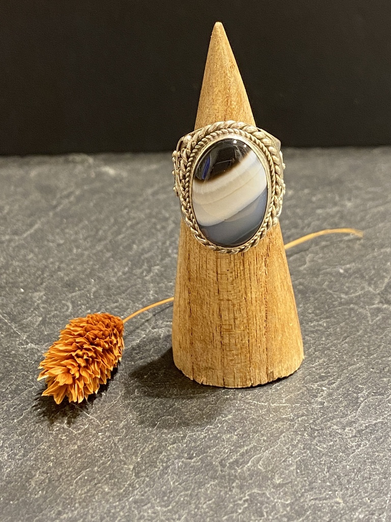 [BAAR-0386-1-13,5-53] Bague Argent 925 & Agate Zébrée [0386]