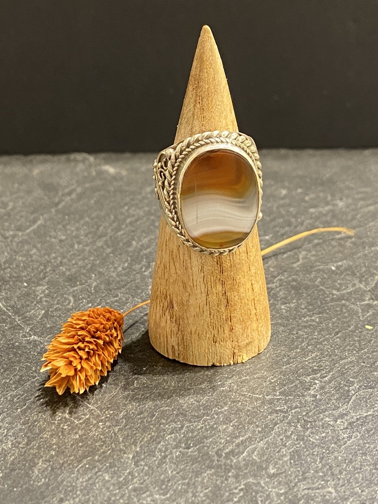 [BAAR-0389-1-12,9-52] Bague Argent 925 & Agate Rubanée [0389]