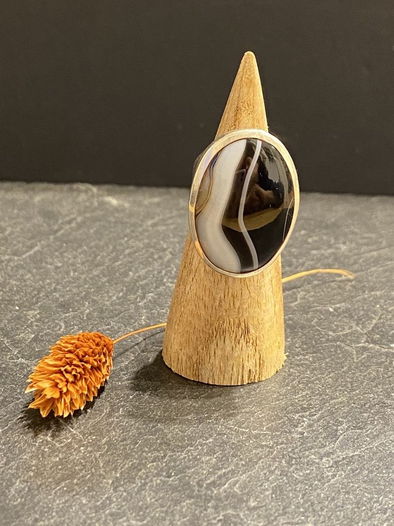 [BAAR-0390-1-19,9-53] Bague Argent 925 & Agate Zébrée [0390]
