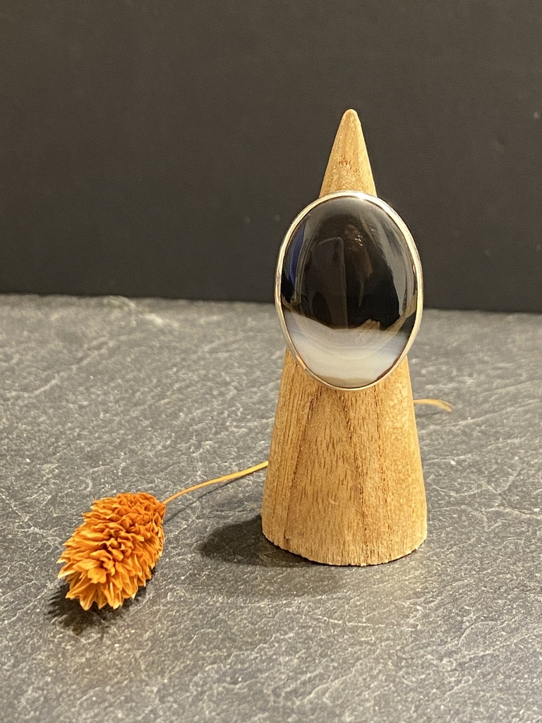 [BAAR-0392-1-20,1-51] Bague Argent 925 & Agate Zébrée [0392]