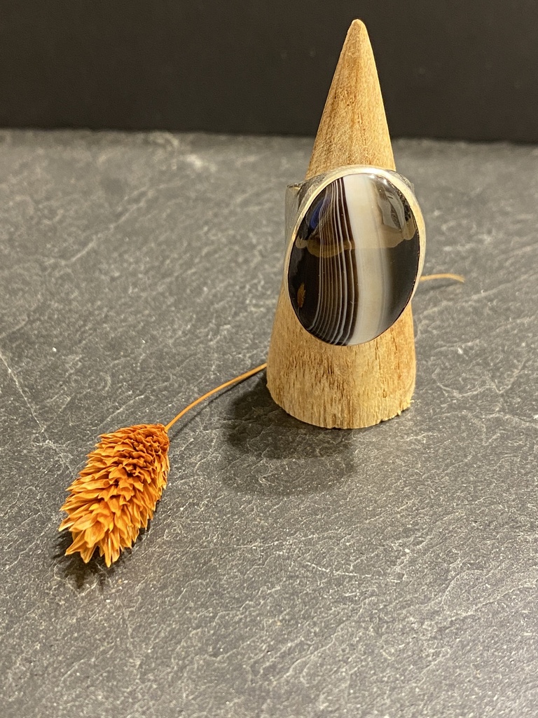 [BAAR-0394-1-23,4-57] Bague Argent 925 & Agate Zébrée [0394]