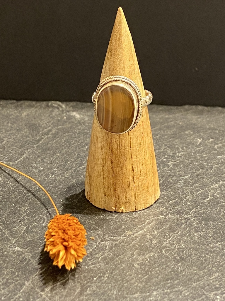 [BAAR-0448-1-8-53] Bague Argent 925 & Agate Rubanée [0448]