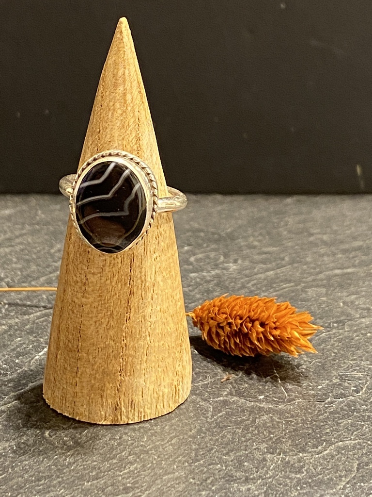 [BAAR-0473-1-8,8-52] Bague Argent 925 & Agate Zébrée [0473]