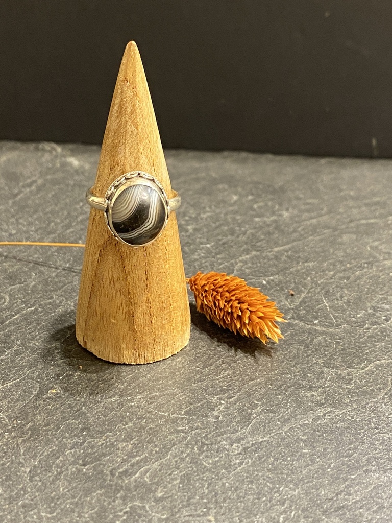[BAAR-0507-1-6,4-57] Bague Argent 925 & Agate Zébrée [0507]