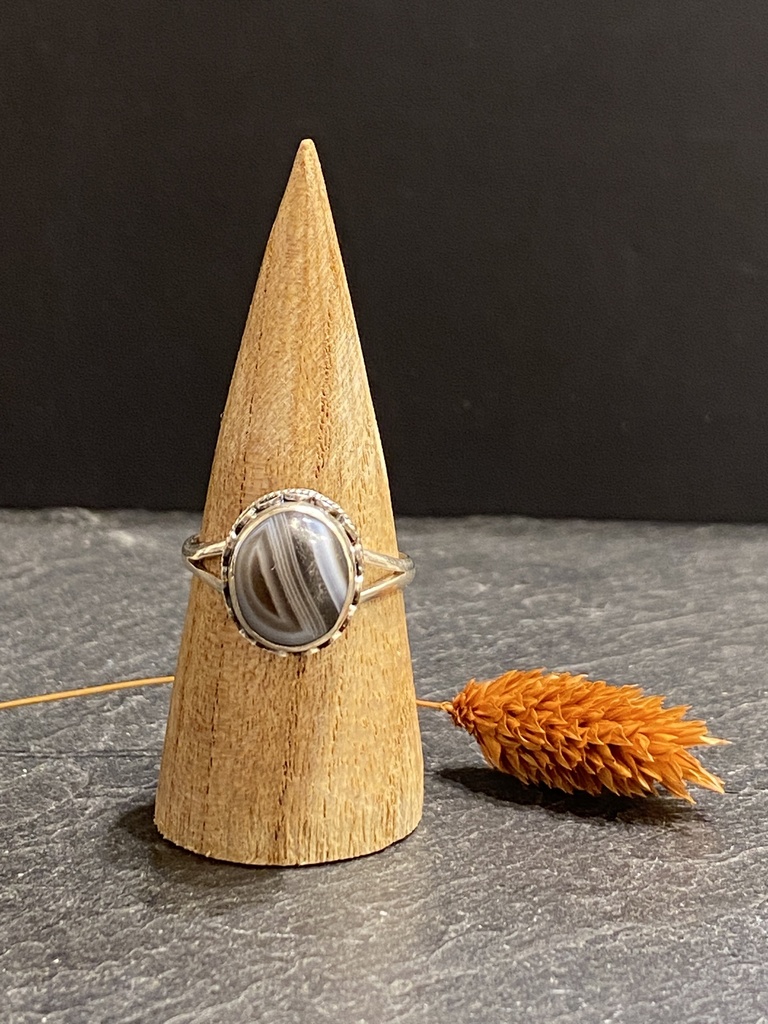 [BAAR-0516-1-6,5-64] Bague Argent 925 & Agate Zébrée [0516]