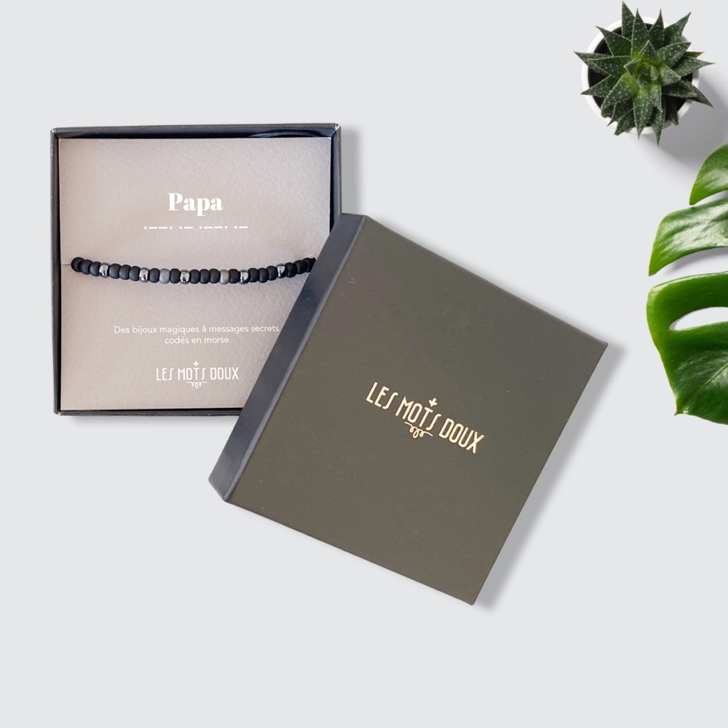 [LMD-BR-MES-0012] Bracelet Messieurs Papa Noir & Argenté - Les Mots Doux