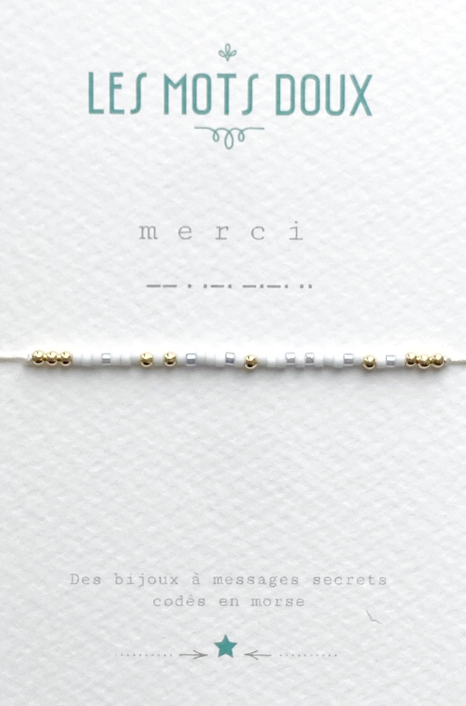 [LMD-BR-PAS-0021] Bracelet Pastel Merci Gris Clair & Doré