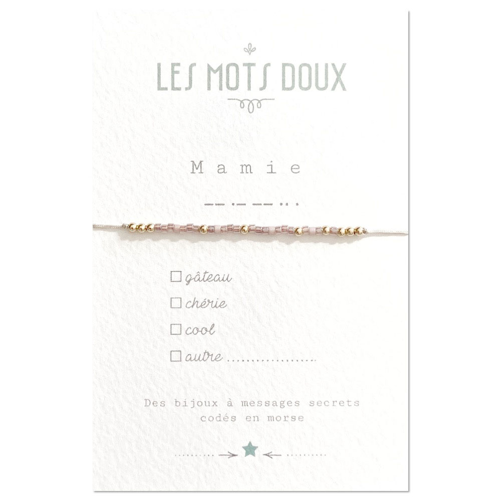 [LMD-BR-FAM-0002] Bracelet Famille Mamie Rose Pâle Irisé & Doré