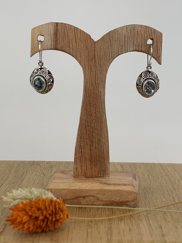 [BOAR-0461-1-5,9-3] Boucles d'Oreilles Argent 925 & Topaze Bleu [0461]