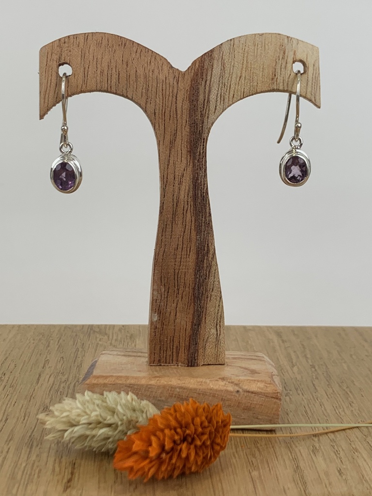 [BOAR-0467-1-4,3-3] Boucles d'Oreilles Argent 925 & Améthyste [0467]