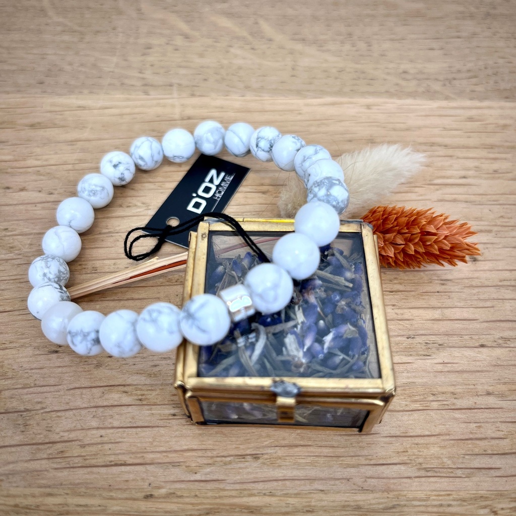 [DOZ-E0065-H-M] Bracelet Pierres 8mm Médium Howlite