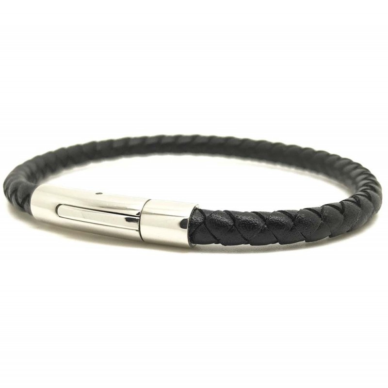 [LOOP-TRR5-NR-2-M] Bracelet Tressé Serpent en Cuir 5 mm Noir