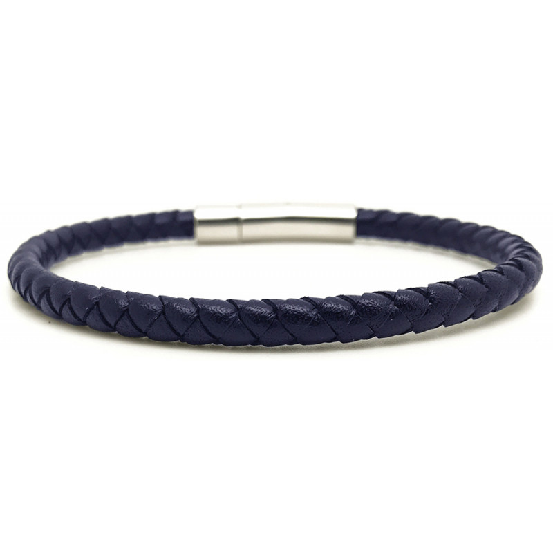 [LOOP- TRR5-BL-2-M] Bracelet Tressé Serpent en Cuir 5 mm Bleu