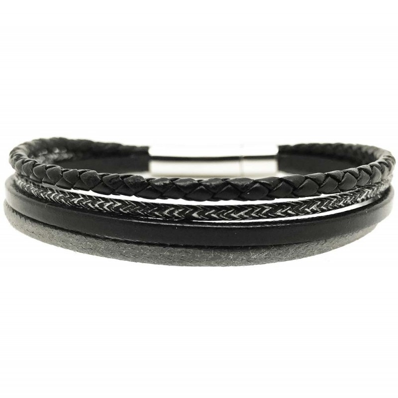 [LOOP-CLICMX-NR-2-S] Bracelet Clic Mix Cuir et Coton 3 mm Noir