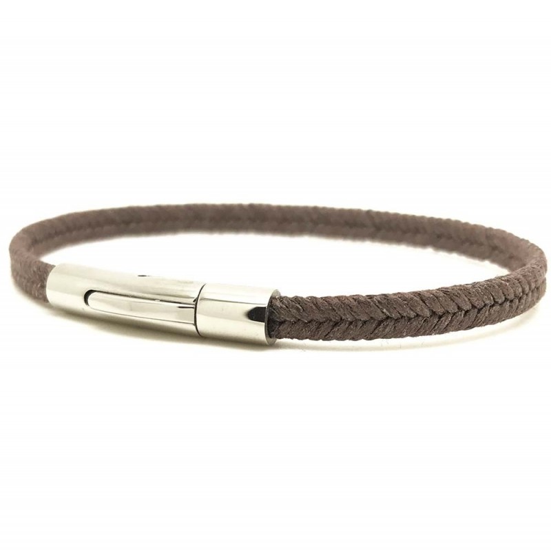 [LOOP-MCT-BSN-2-S] Bracelet Mini Coton Ciré Tressé 5 mm Brun