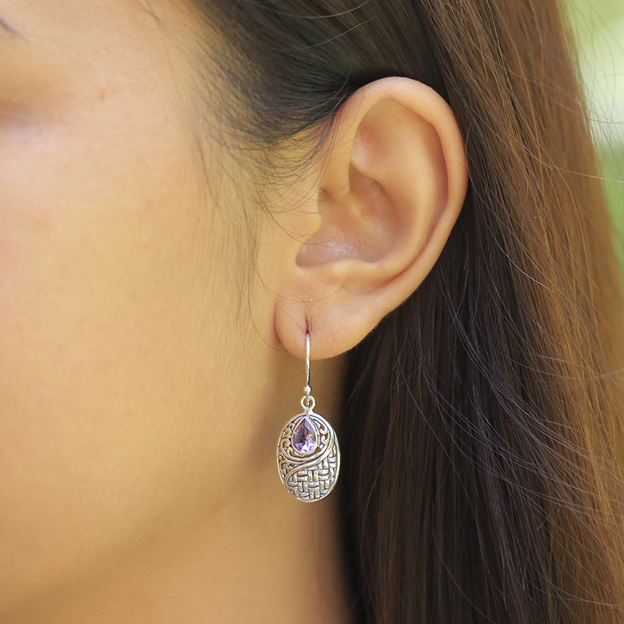 [BOAR-0487-1-4,44-3,4] Boucles d'Oreilles Argent 925 & Améthyste [0487]