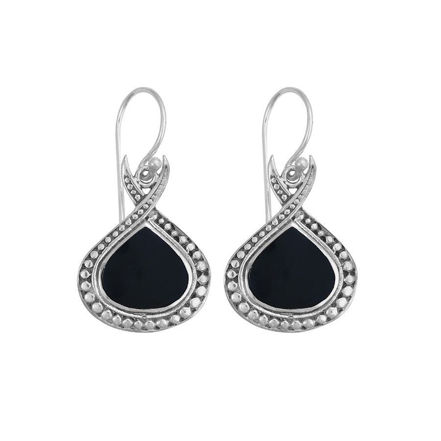 [BOAR-0518-1-5,3-3,4] Boucles d'Oreilles Argent 925 & Coquillage Noir [0518]