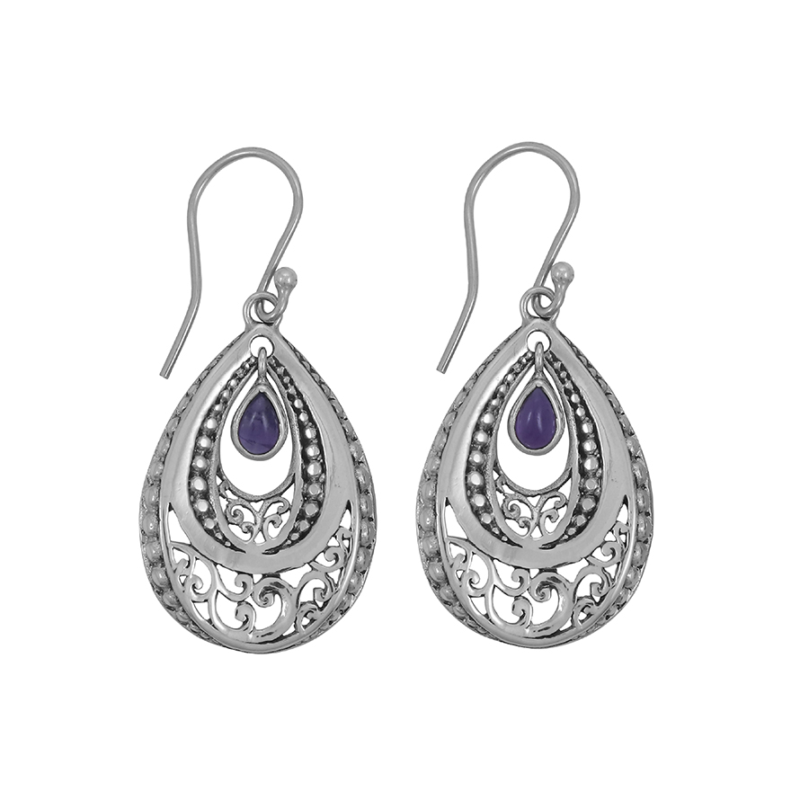 [BOAR-0528-1-7,3-4,4] Boucles d'Oreilles Argent 925 & Améthyste [0528]