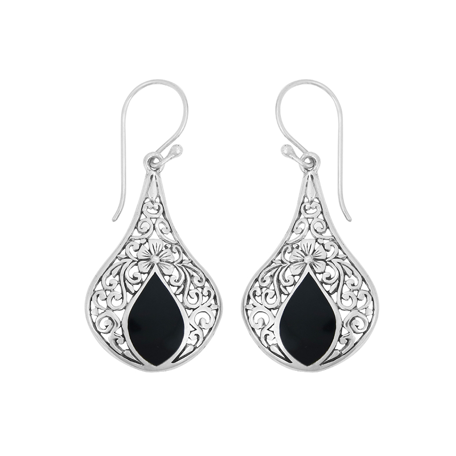 [BOAR-0551-1-5,4-4,7] Boucles d'Oreilles Argent 925 & Coquillage Noir [0551]