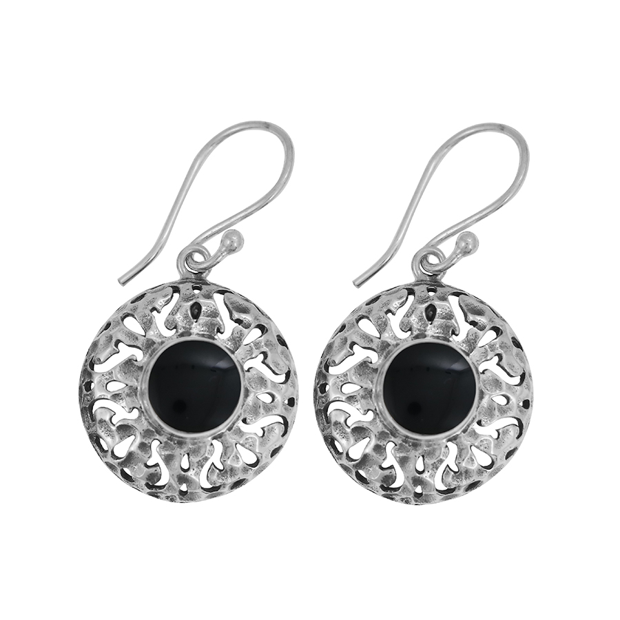 [BOAR-0554-1-6,3-3,5] Boucles d'Oreilles Argent 925 & Coquillage Noir [0554]