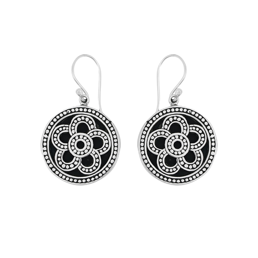 [BOAR-0570-1-8,8-4] Boucles d'Oreilles Argent 925 & Coquillage Noir [0570]
