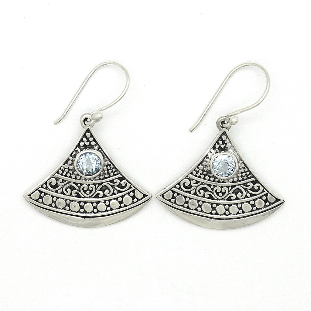 [BOAR-0616-1-5,19-3,6] Boucles d'Oreilles Argent 925 & Topaze Bleu [0616]