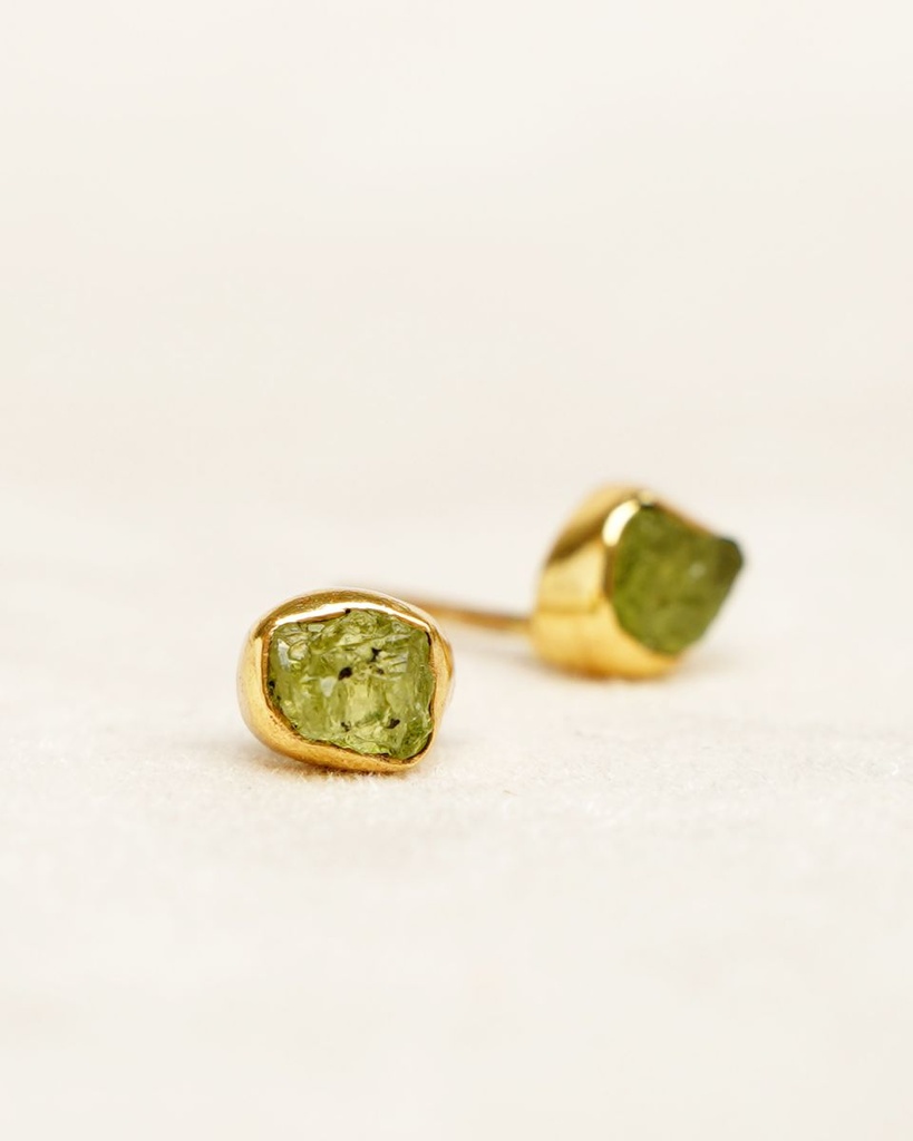 [MUJA-1748-GB-7] Puces d'Oreilles Aout Argent Plaqué Or & Péridot [0125]