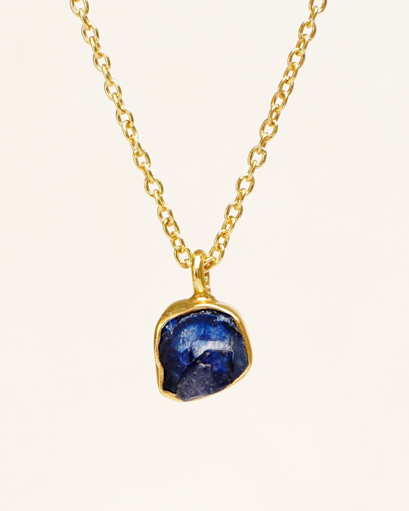 [MUJA-3285-GB-9] Collier Septembre Argent Plaqué Or & Saphire [0162]