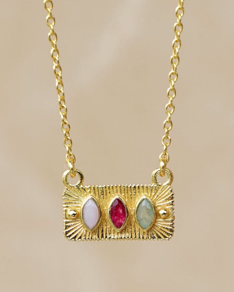 [MUJA-3314-GB-18] Collier Argent Plaqué Or & Opale Rose & Ruby & Amazonite [0164]