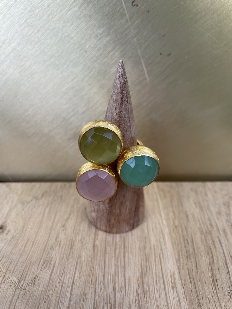 [TCS-IFR190L] Bague Ajustable Plaquée Or & Calcédoine