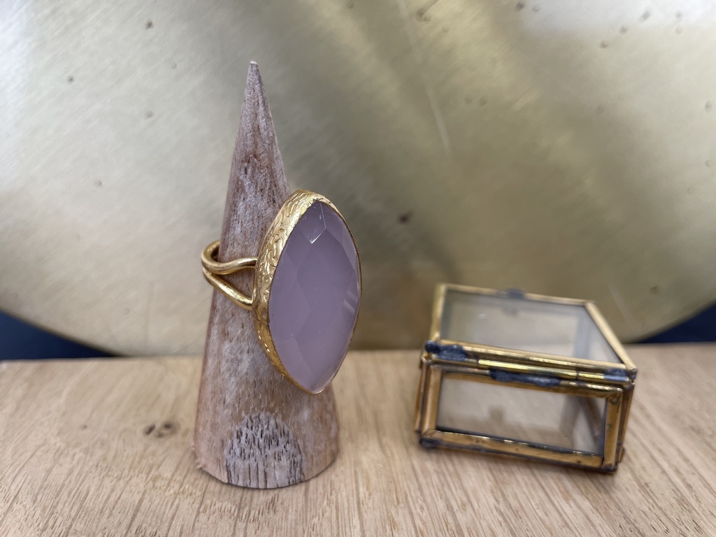 [TCS-IFR07R] Bague Ajustable Plaquée Or & Quartz Rose