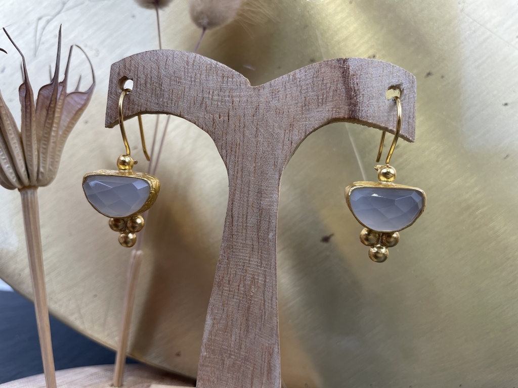 [TCS-IFE77] Boucles d'oreilles Plaquée Or & Calcédoine Blanche - The Craft Shop