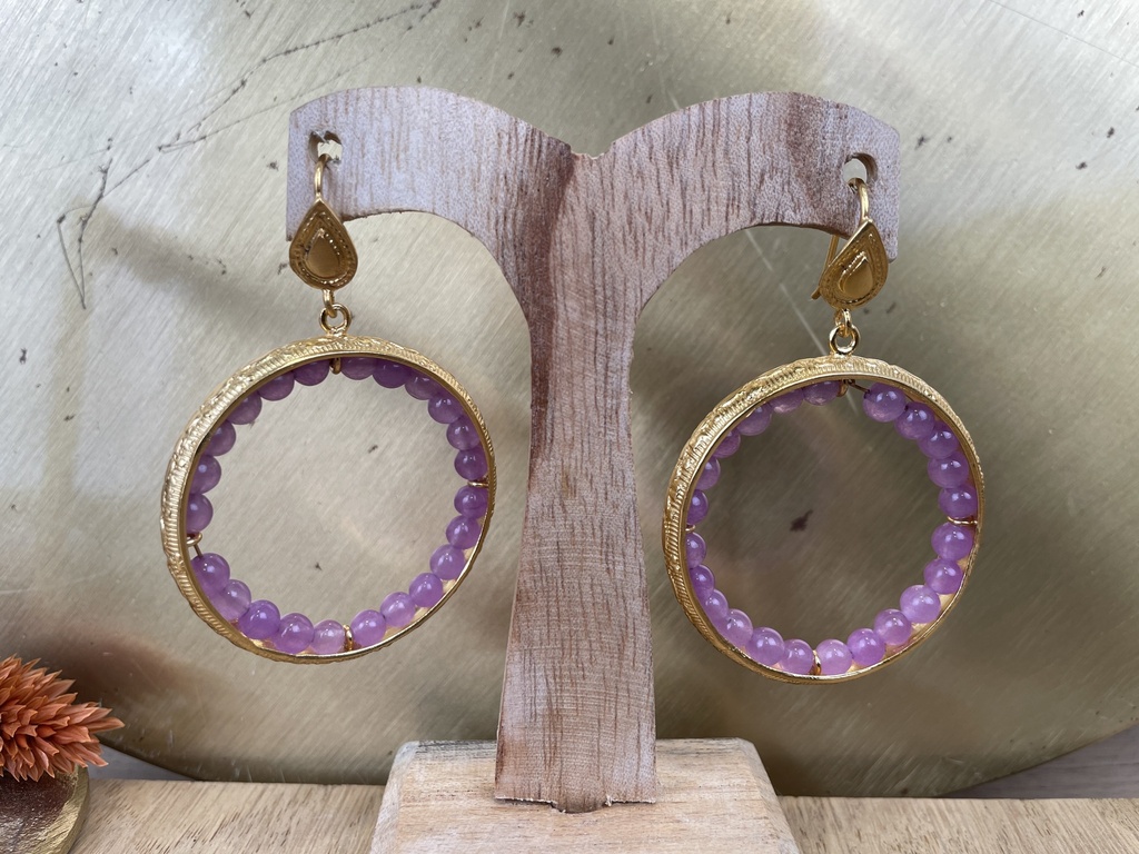 [TCS-IFE450A] Boucles d'oreilles Plaquée Or & Calcédoine Rose - The Craft Shop