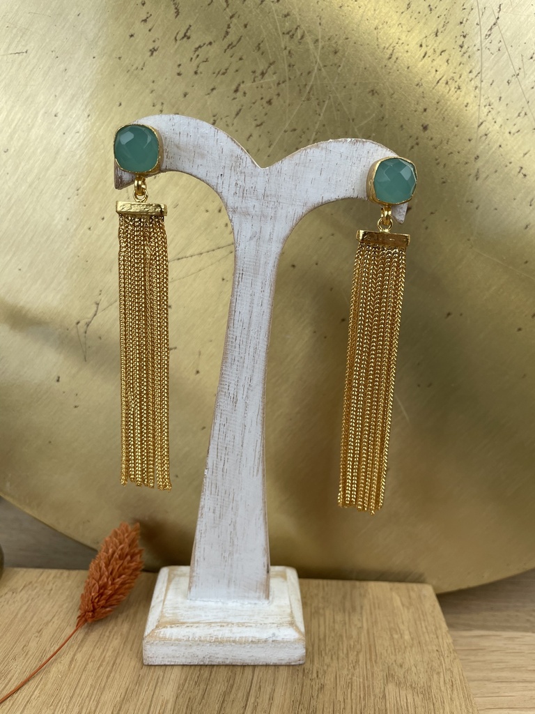 [TCS-IFE165-BLUE] Boucles d'oreilles Plaquée Or & Calcédoine Bleue - The Craft Shop