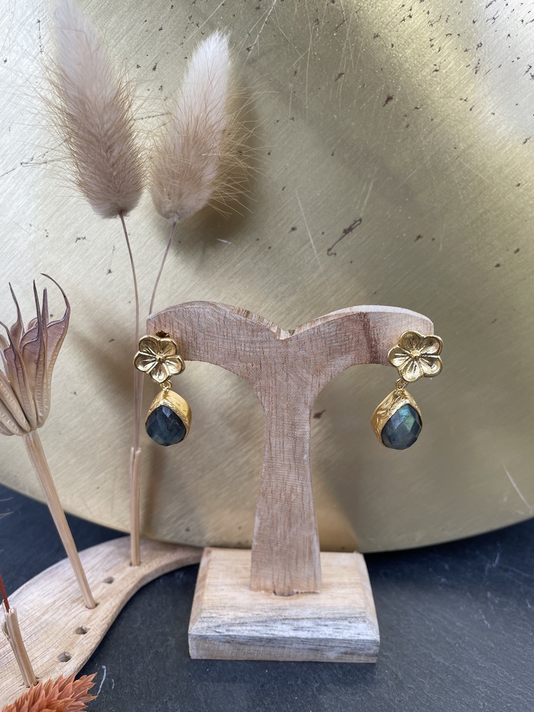 [TCS-IFE317C] Boucles d'oreilles Plaquée Or & Labradorite