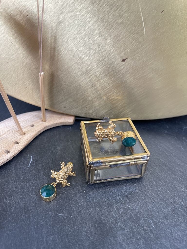 [TCS-IFE650A] Boucles d'oreilles Plaquée Or & Émeraude - The Craft Shop