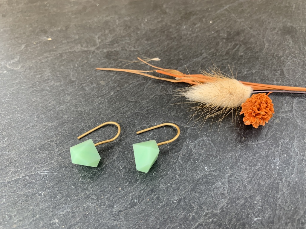 [Beira-G2120-VM] Boucles d'Oreilles en Verre Vert D'Eau [0037]