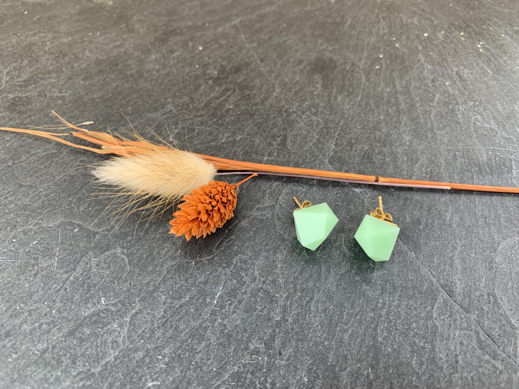 [Beira-G2140-VM] Puces d'Oreilles en Verre Vert D'Eau [0043]
