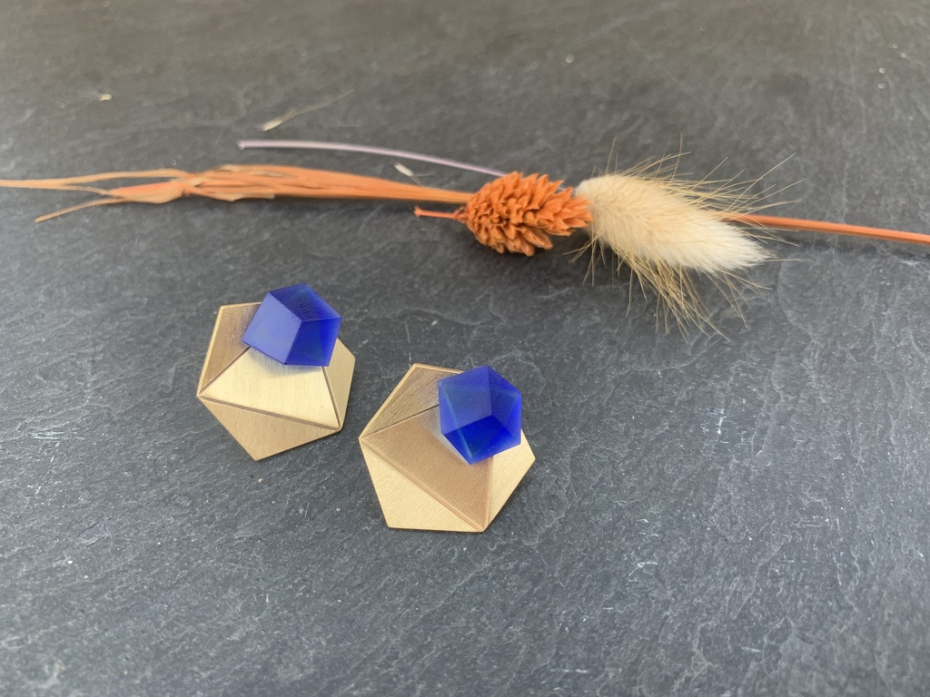 [Beira-G3060-AZ] Boucles d'Oreilles en Verre Bleu Roi [0046]