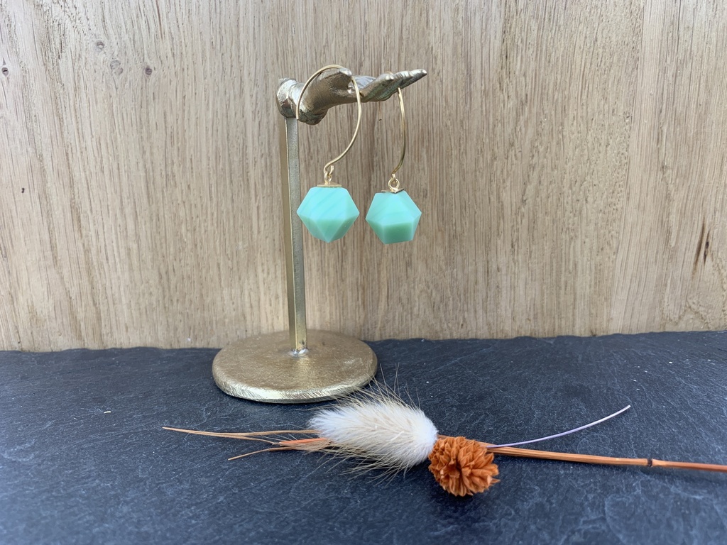[Beira-G2160-VM] Boucles d'Oreilles en Verre Vert D'Eau [0053]