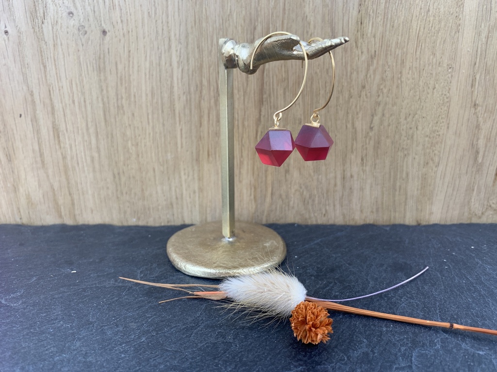 [Beira-G2160-FU] Boucles d'Oreilles en Verre Bordeaux [0054]