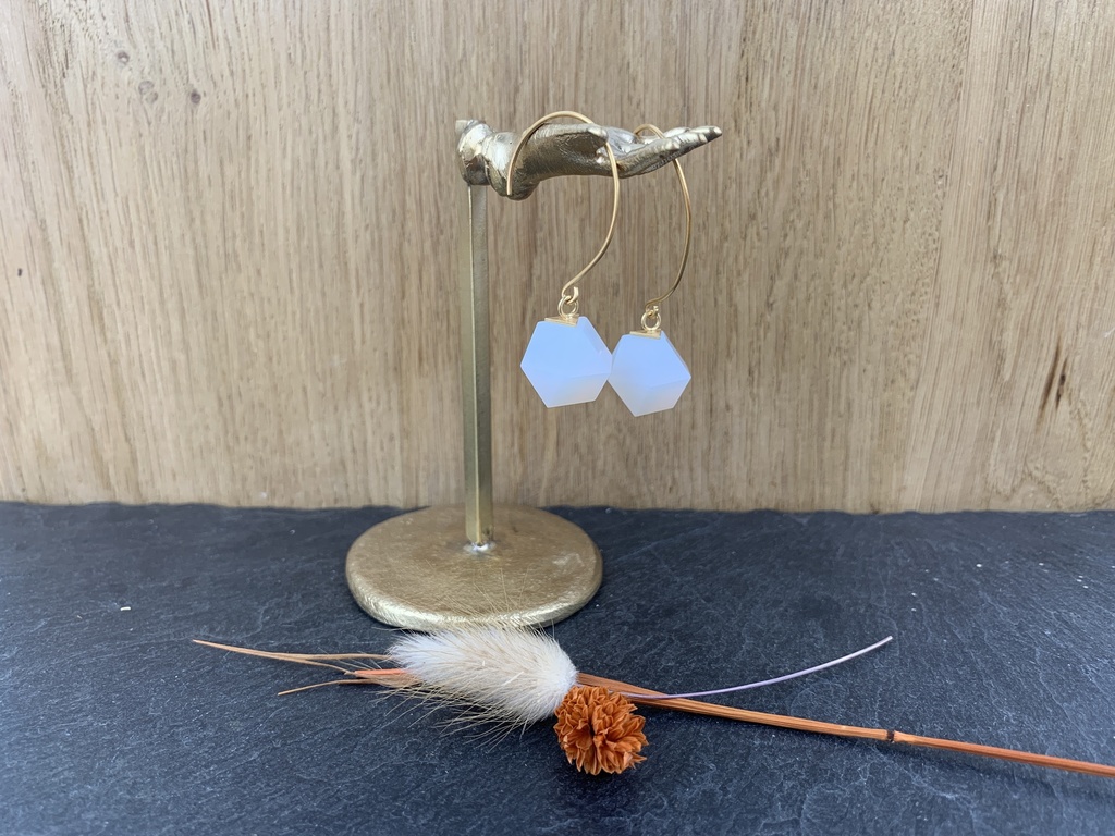 [Beira-G2160-BL] Boucles d'Oreilles en Verre Rose Poudré [0055]