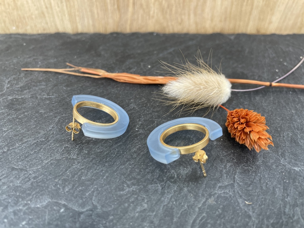 [Beira-G3320-AzAñ] Boucles d'Oreilles en Verre Bleu Clair [0066]