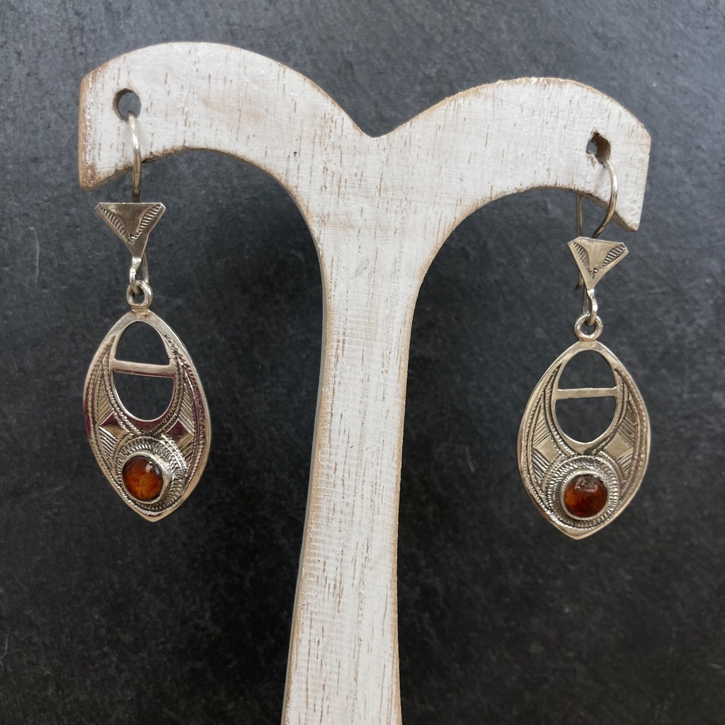 [BOAR-0768] Boucles d'oreilles Touareg Argent 925 & Ambre [0768]