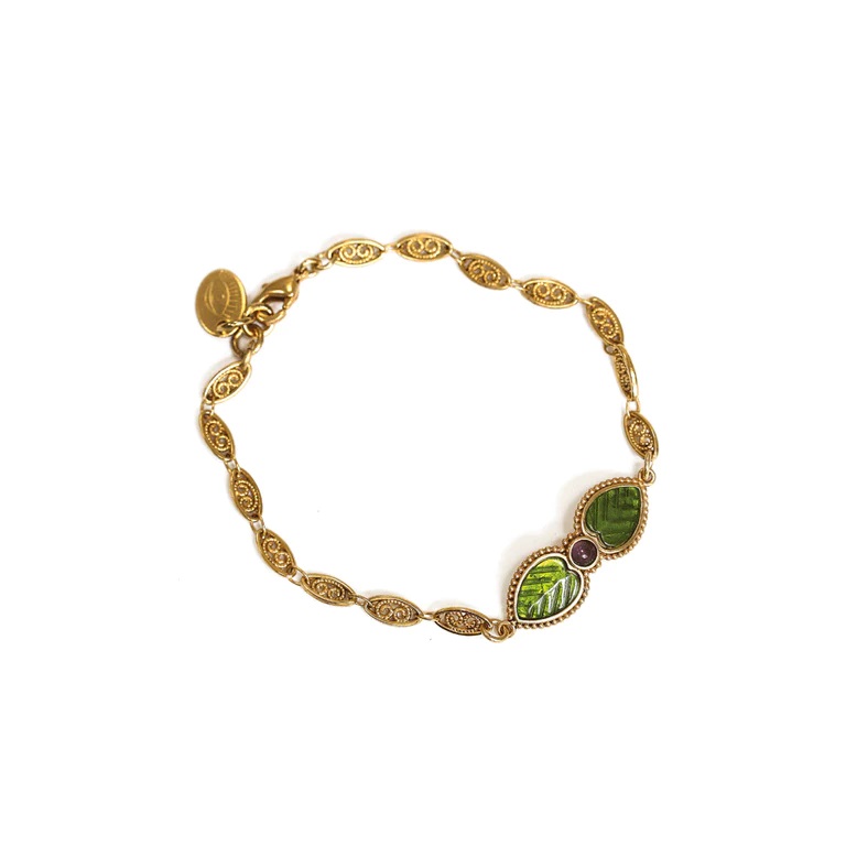 [LA2L-BR-BR-0154] Bracelet 'Brigitte' 'Feuille' Laiton bain d'or