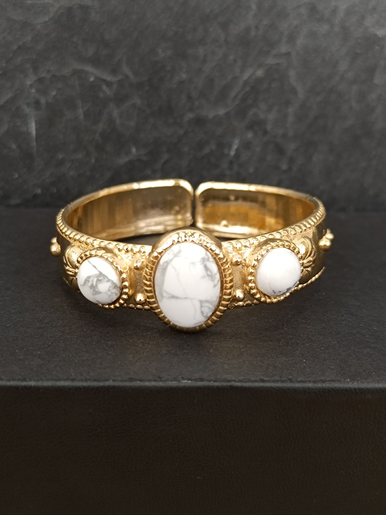 [SHA-RIBR04-BL] Bracelet doré & howlite